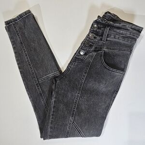 Fashion Nova Womens Jeans Size 7 Black‎ Distressed Button Fly High Rise Skinny